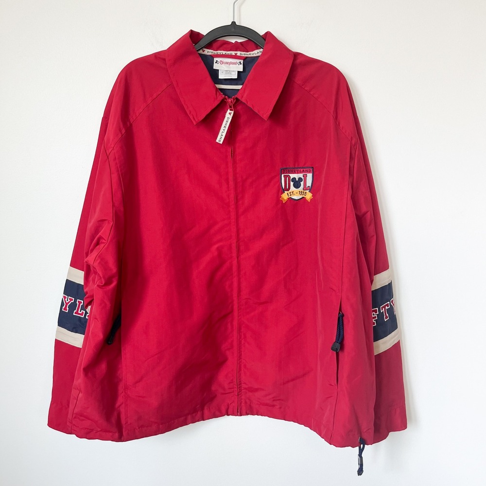 Vintage Disneyland Red Windbreaker Jacket Mens XL Disney Parks Embroidered